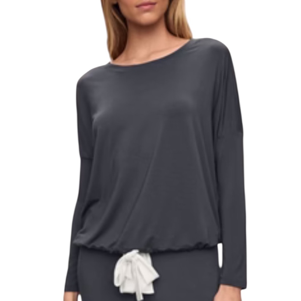 NWT Eberjey Gisele Tencel Modal Long Sleeve Drawstring Top Charcoal Gray Small - Picture 1 of 11